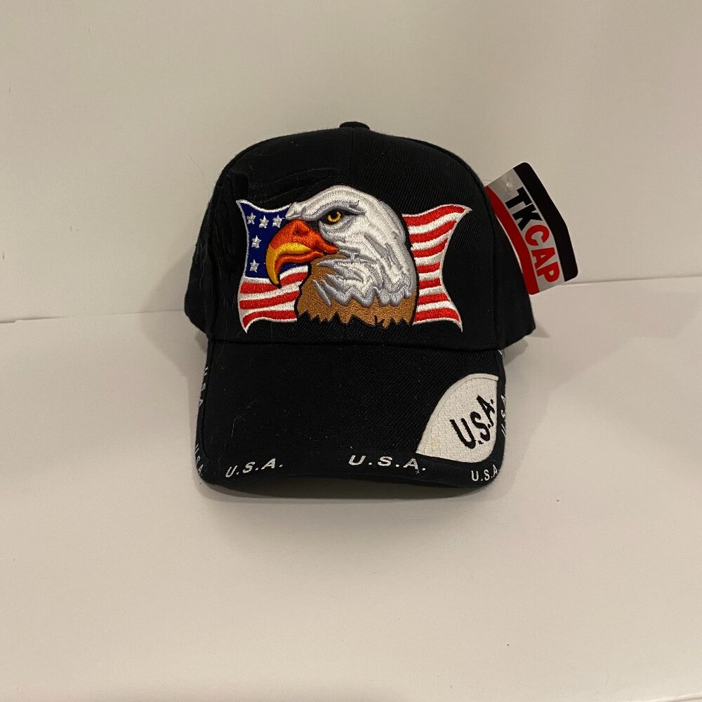 Men's NWT Baseball Cap Adjustable Black TK Brand Embroidered Eagle